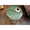 Art-deco príručný stolík Diamond Marble s kovovou podstavou v zlatej farbe v prevedení zelený mramor 50cm
