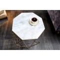Moderný biely príručný stolík Diamond Marble s mosadznou podstavou v prevedení mramor 50cm