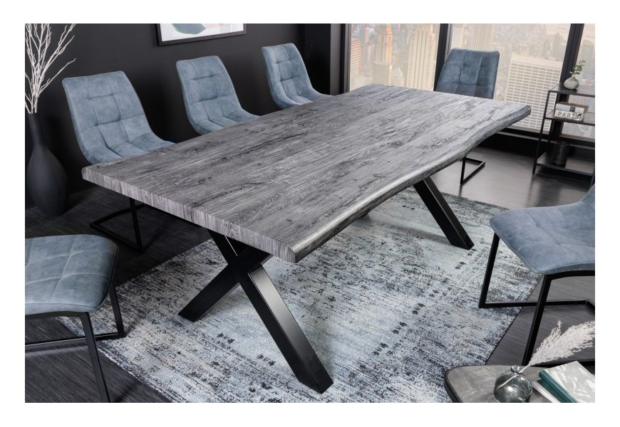 Industriálny obdĺžnikový jedálenský stôl Garret z dreva s čiernymi kovovými nožičkami sivý 160cm