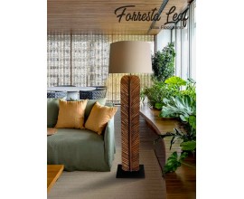 Dizajnová stojaca lampa Elegia s prírodnou hnedou podstavou a béžovým tienidlom 180cm