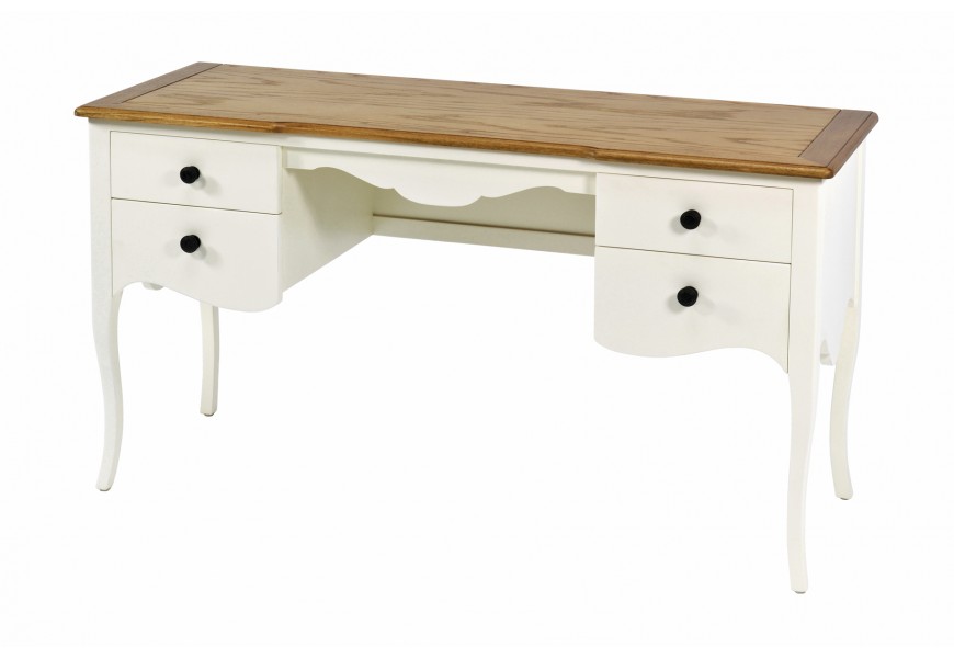 Masívny písací stolík Antibes II v prevedení provence biely so štyrmi zásuvkami a tvarovanými nožičkami