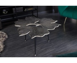 Art-deco strieborný konferenčný stolík Ginko s troma čiernymi nožičkami 75cm