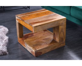Dizajnový štvorcový konferenčný stolík Giant z masívneho dreva sheesham hnedej farby 45cm