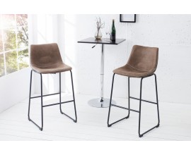 Industriálna barová stolička Laner s hnedým čalúnením na čiernych kovových nožičkách 100cm