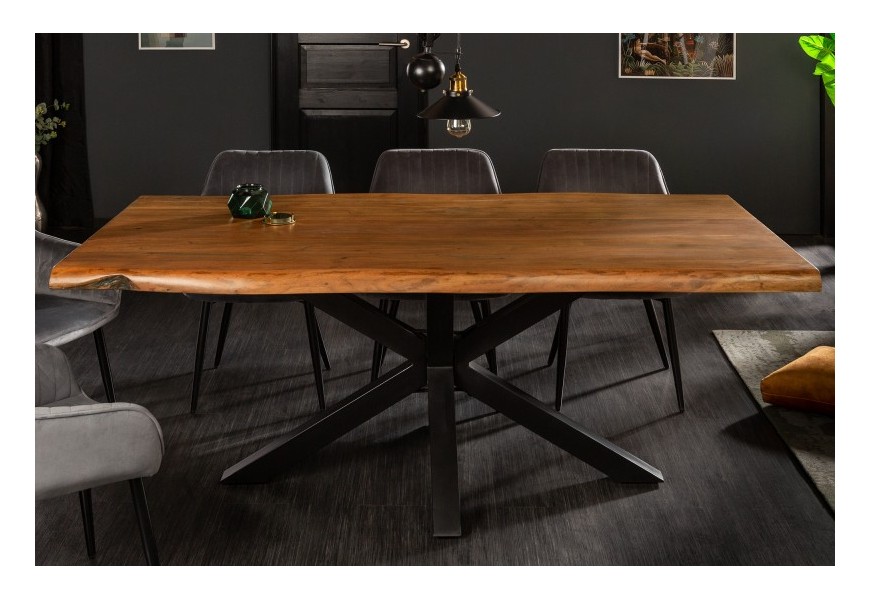 Dizajnový masívny jedálenský stôl Mammut z agátového dreva hnedej farby s čiernymi kovovými nohami