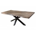 Moderný jedálenský stôl Mammut z akáciového masívneho dreva sivohnedej farby s čiernymi nohami z kovu 200cm