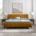 Luxusná art-deco manželská posteľ Orlando v horčicovom prevedení s čalúnením zo zamatu 180x200cm