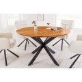 Elegantný masívny jedálenský stôl Comedor kruhového tvaru z agátového dreva hnedej farby s čiernymi kovovými nohami