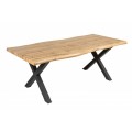 Moderný obdĺžnikový jedálenský stôl Lynx v industriálnom štýle z bledo hnedého dreva s čiernymi prekríženými kovovými nožičkami