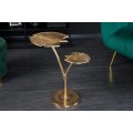 Dizajnový príručný stolík Ginko v art deco štýle s dvoma doskami v tvare listu v zlatej farbe 56cm