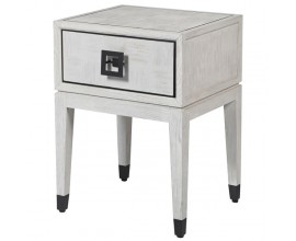 Moderný nočný stolík Quadria Blanca z masívneho dreva sivobielej farby so zásuvkou a nožičkami 62cm