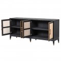 Moderný príborník Nera z masívneho dubového dreva čiernej farby a dvierkami s prírodným výpletom 193cm