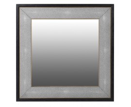 Moderné závesné štvorcové zrkadlo Otawa s čiernym rámom si sivou výplňou zo šagrénovej ekokože