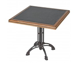 Industriálny kovový jedálenský stôl Wes s čiernou podstavou a dreveným rámom štvorcový čierny 80cm