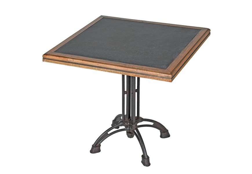 Industriálny kovový jedálenský stôl Wes s čiernou podstavou a dreveným rámom štvorcový čierny 80cm