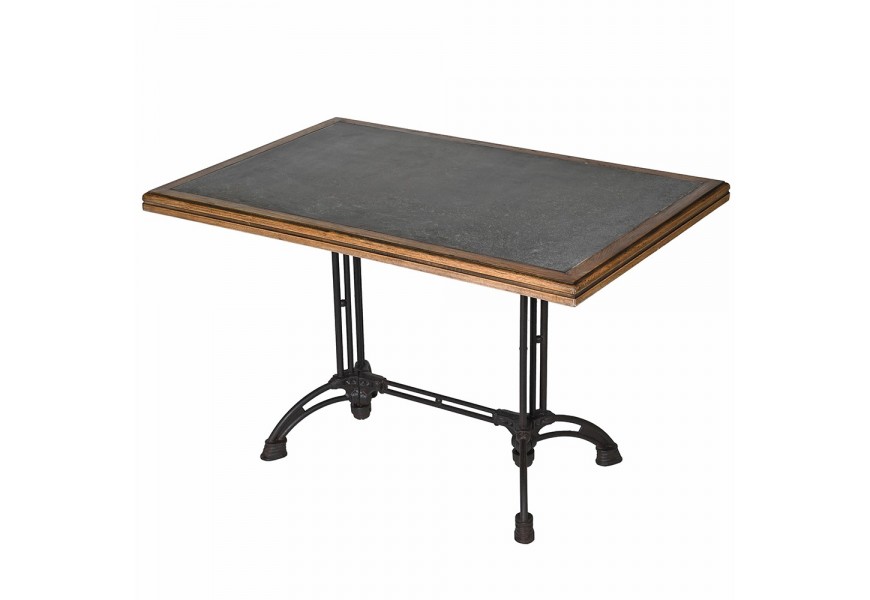 Obdĺžnikový jedálenský stôl Wes z kovu s čiernou kovovou vrchnou doskou s masívnym hnedým rámom industriálny