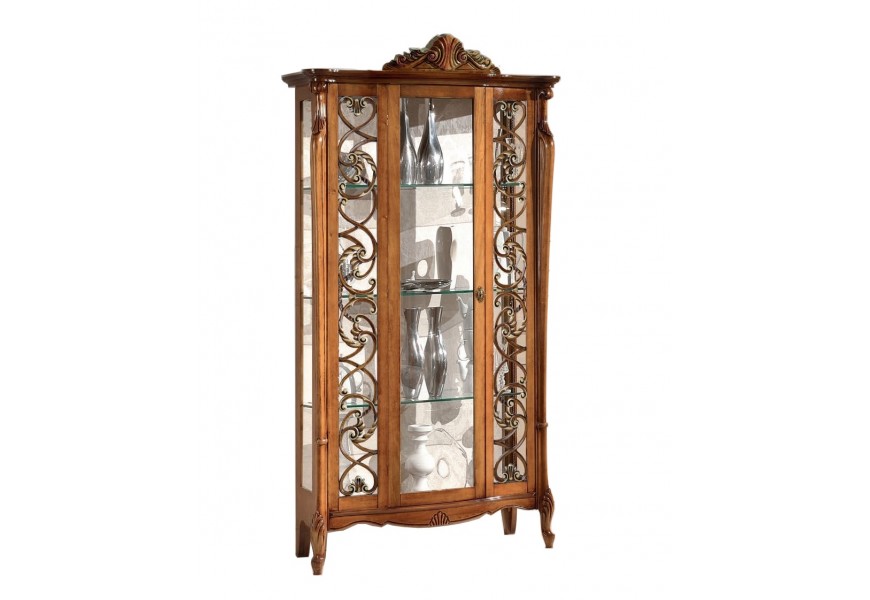 Baroková luxusná masívna vitrína Pasiones na nožičkách s presklenými vyrezávanými dvierkami 197cm