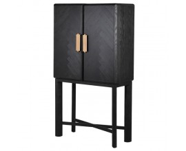 Masívna art deco barová skrinka Agava čiernej farby s poličkami zásuvkou a závesným systémom 180cm