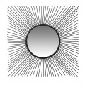 Moderné okrúhle závesné zrkadlo Rovenna v čiernom prevedení z kovu s rámom v tvare lúčov