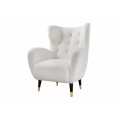Moderné buklé kreslo Bolte s bielym poťahom a kovovými nožičkami 106cm