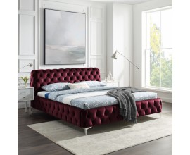 Luxusná chesterfield manželská posteľ Modern Barock so zamatovým poťahoam vínovej červenej farby 180x200cm