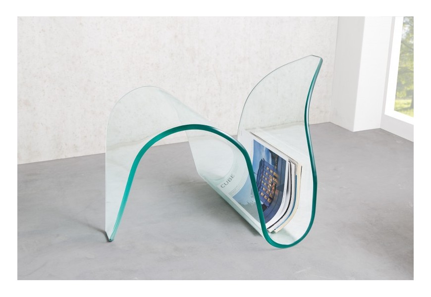 Moderný dizajnový stojan na noviny Caspero z tvrdeného skla zaoblených organických tvarov 62cm