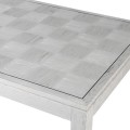Moderný rozkladací jedálenský stôl Quadria Blanca bielej farby z masívneho dreva s šachovnicovým vzorom 240-356cm