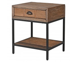 Vintage nočný stolík Ondine z recyklovaného dubového masívu so zásuvkou a poličkou hnedý 62cm