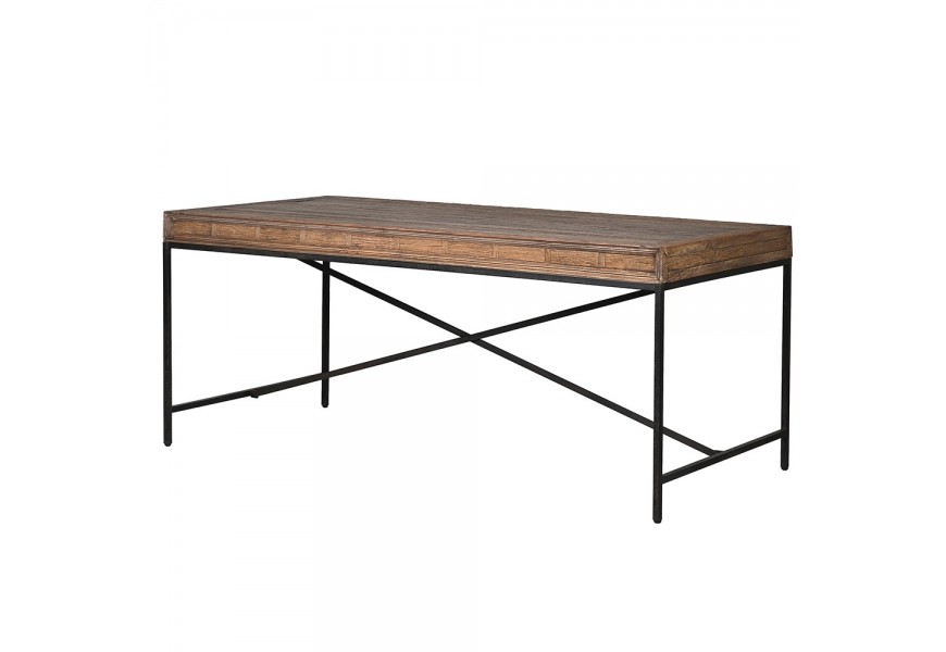 Masívny vintage jedálenský stôl Ondine s čiernou konštrukciou obdĺžnikový hnedý dub 180cm