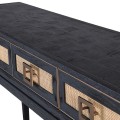 Luxusný art deco konzolový stolík Emperor do predsiene čierno-hnedej farby so štyrmi zásuvkami s ratanovým výpletom 160cm