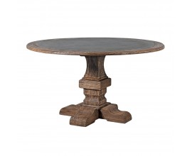 Vidiecky masívny jedálenský stôl Ondine z masívneho dreva so sivou vrchnou doskou okrúhly hnedý