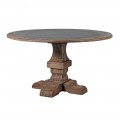 Vidiecky masívny jedálenský stôl Ondine z masívneho dreva so sivou vrchnou doskou okrúhly hnedý