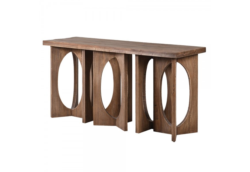 Vidiecky hnedý konzolový stolík Village Style z masívneho dreva s tvarovanými štýlovými nožičkami