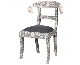 Vintage stolička Garibaldi sivo-bielej farby s ornamentálnym zdobením technikou intarzie 88cm