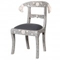 Exkluzívna vintage jedálenská stolička garibaldi so sivo-bielym florálnym zdobením s dreva, živice a kosti