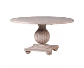 Luxusný rustikálny kruhový jedálenský stôl Nature svetlohnedej farby s vyrezávanou podstavou a nožičkami