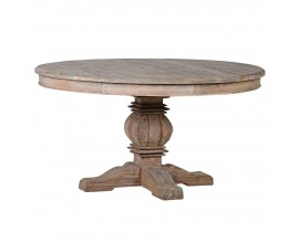 Masívny jedálenský stôl Kolonial s mohutnou vyrezávanou nohou okrúhly staro-hnedý 150cm