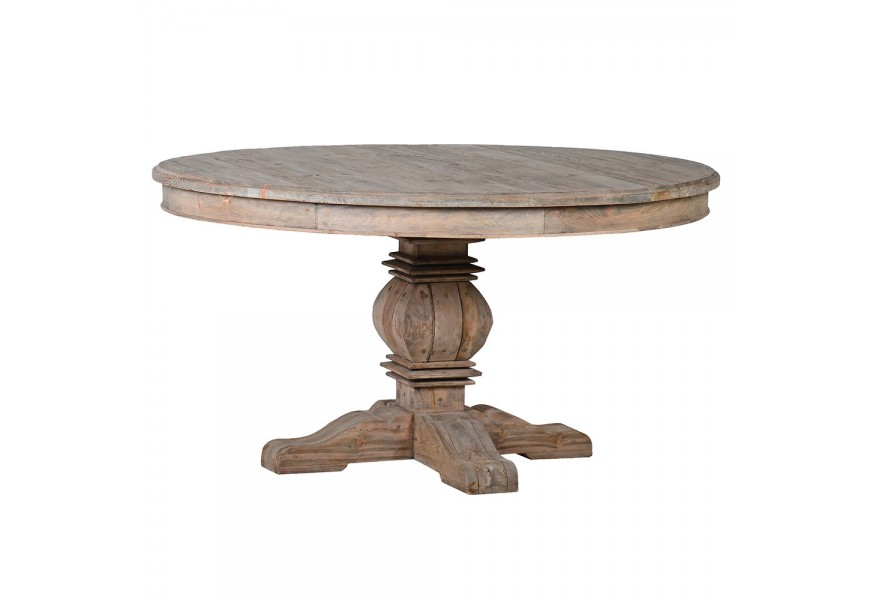Koloniálny jedálenský stôl Kolonial z borovicového masívneho dreva bledo hnedý okrúhly