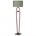 Glamour moderná stojaca lampa Adriel s kovovou tmavohnedou konštrukciou a sivým okrúhlym tienidlom zo zamatu