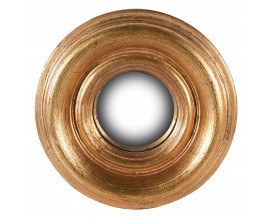 Antické zlaté okrúhle zrkadlo Moreo z masívneho dreva s vyrezávaným zdobením 20cm