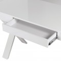 Lesklý biely písací stolík Glossa v modernom štýle s prekríženými nožičkami a zásuvkou 140cm