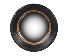 Vintage okrúhle nástenné zrkadlo Bremen s reliéfnym rámom čiernej farby s medeným zdobením