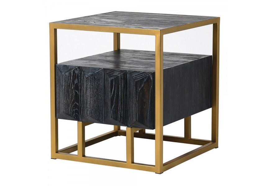Masívny nočný stolík Loop v art-deco štýle s konštrukciou v zlatej farbe čierny