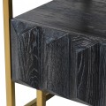 Art-deco čierny dizajnový nočný stolík Loop z masívu s kovovou konštrukciou v zlatej farbe 60cm