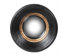 Dizajnové vintage nástenné zrkadlo Bremen s okrúhlym vystupujúcim rámom čiernej farby s medeným zdobením 34cm