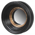 Dizajnové vintage nástenné zrkadlo Bremen s okrúhlym vystupujúcim rámom čiernej farby s medeným zdobením 34cm