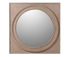 Klasické nástenné zrkadlo Umma so štvorcovým vyrezávaným dreveným rámom hnedej farby 100cm