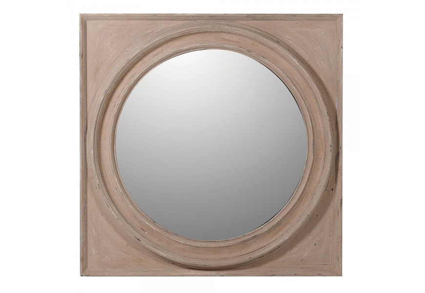 Nástenné štvorcové zrkadlo Umma z dreva svetlohnedej farby s vyrezávaným zdobením