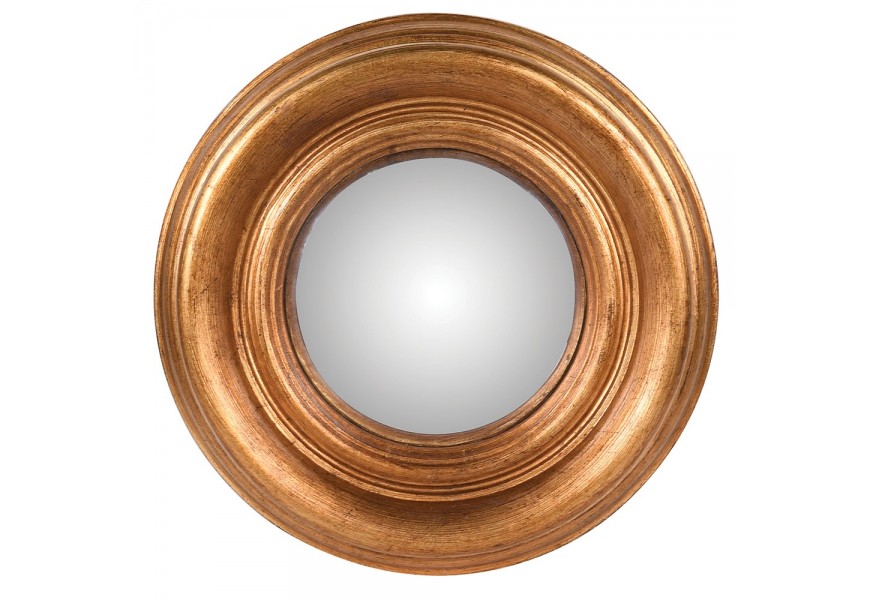 Vintage zlaté nástenné zrkadlo Moreo V s dreveným okrúhlym rámom