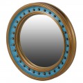 Orientálne okrúhle zrkadlo Pasha z dreva modrej farby so zlatým zdobením 96cm